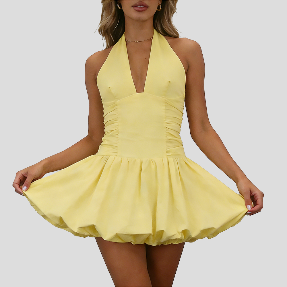 Deep V Bubble mini Dress