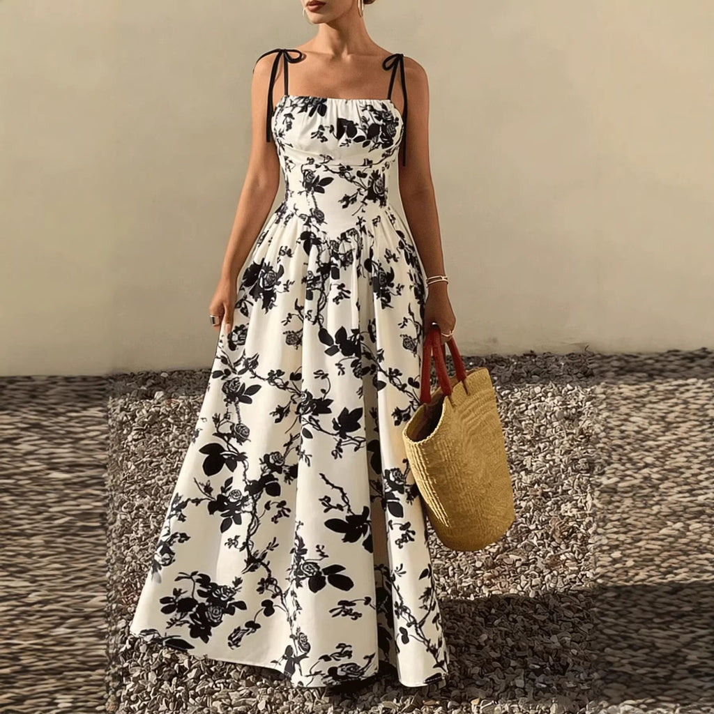 Black Blossom Swing Dress
