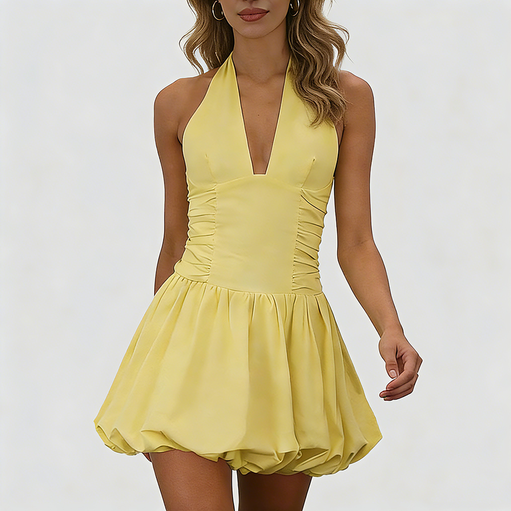 Deep V Bubble mini Dress