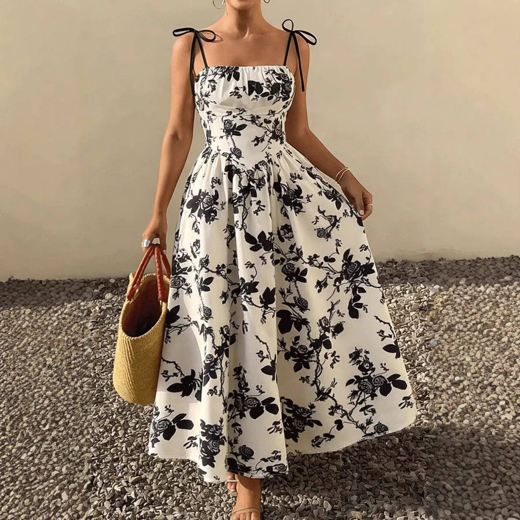 Black Blossom Swing Dress