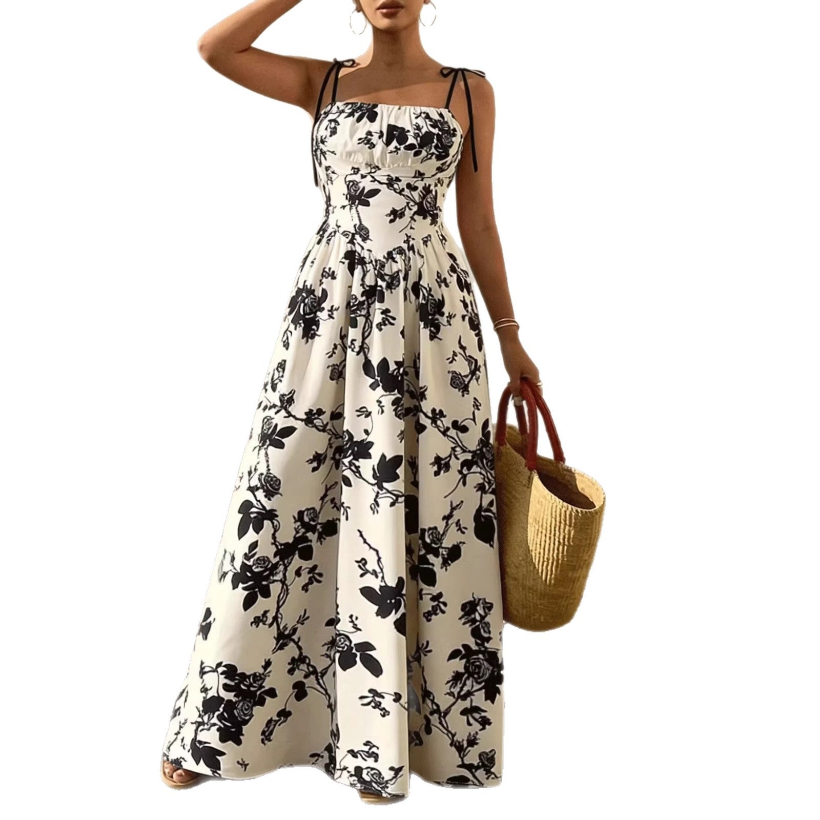 Black Blossom Swing Dress
