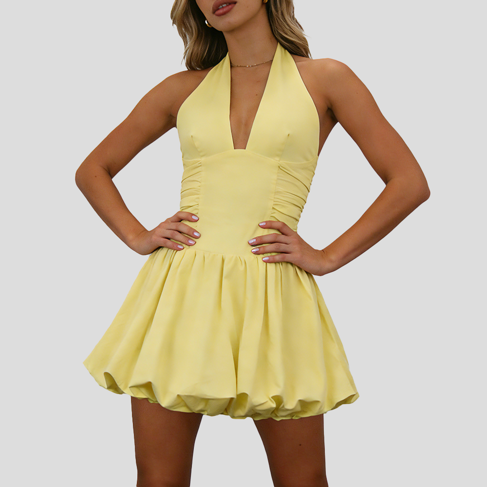Deep V Bubble mini Dress