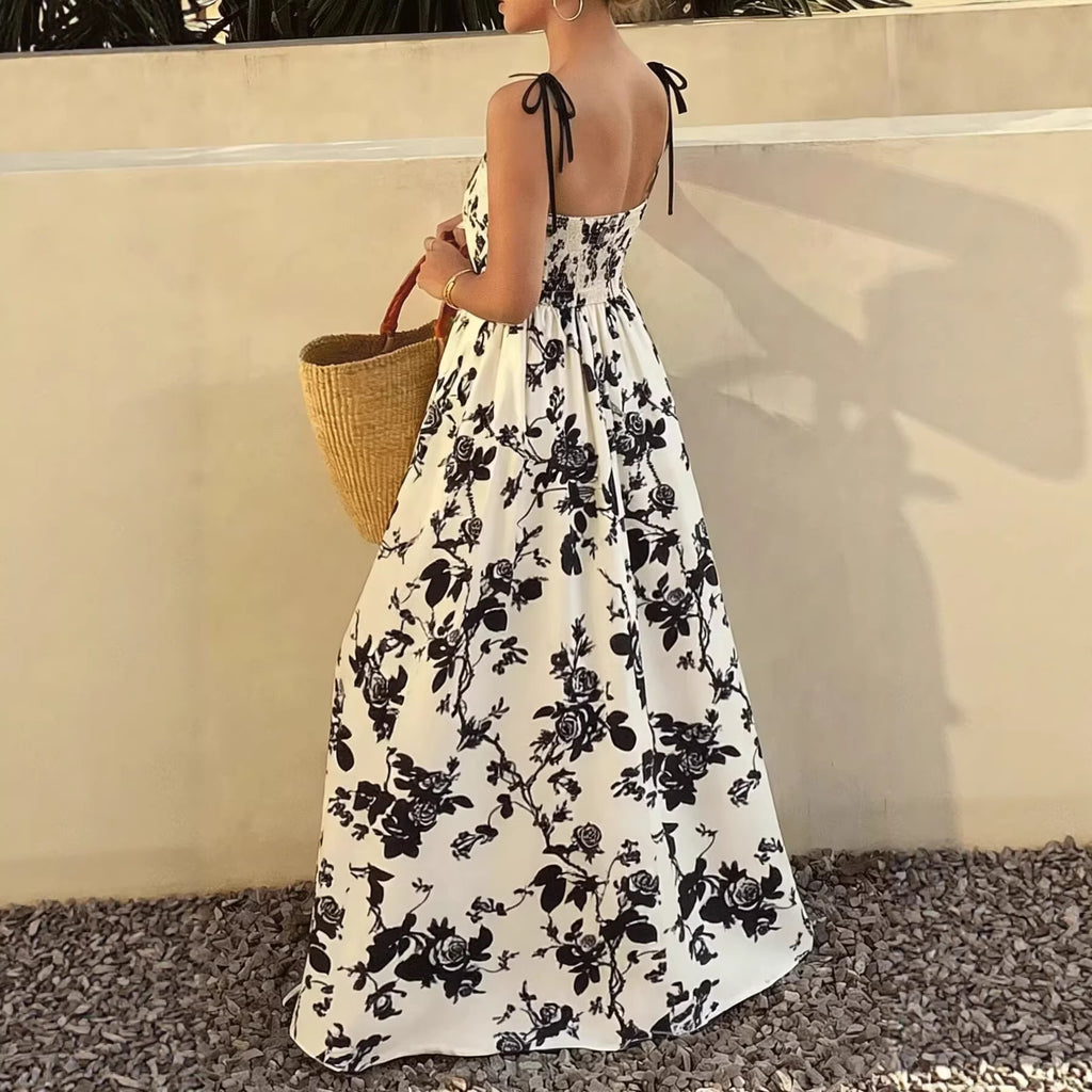 Black Blossom Swing Dress