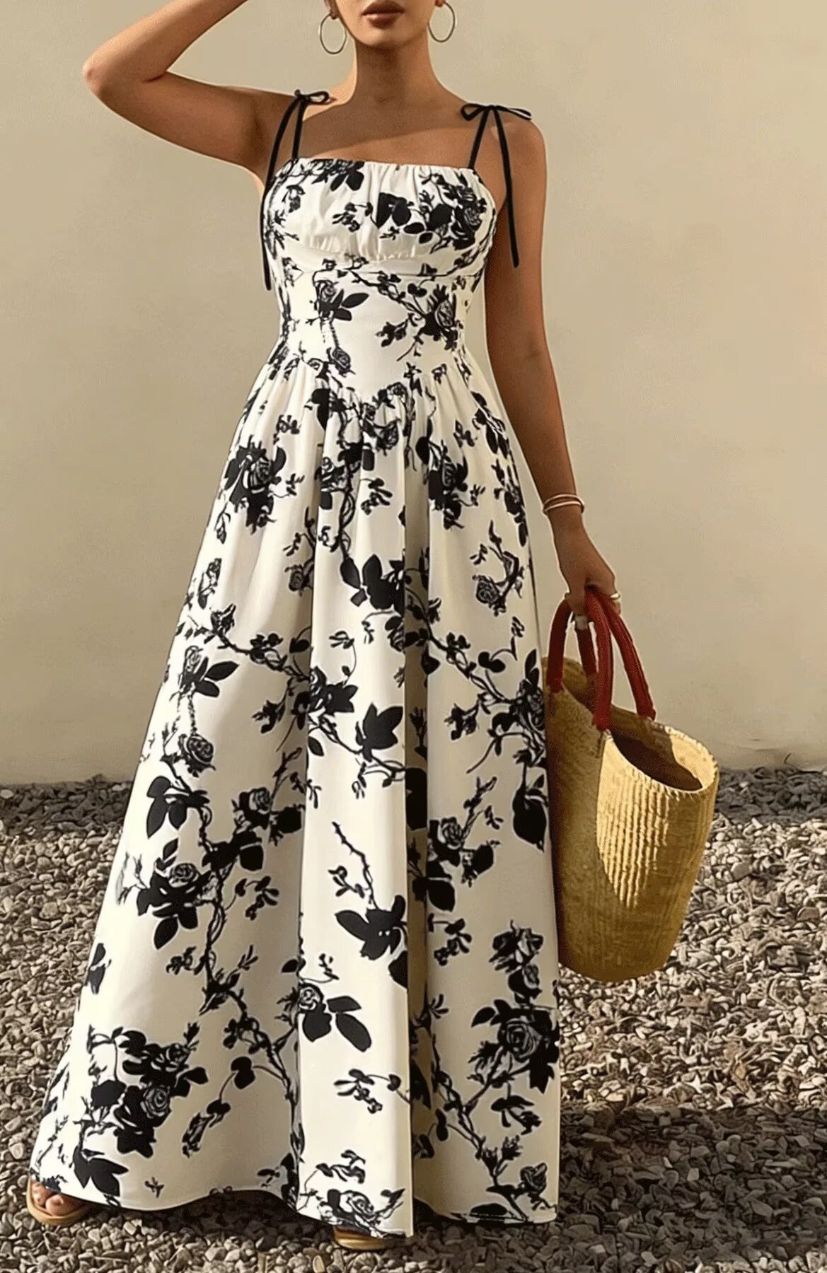 Black Blossom Swing Dress