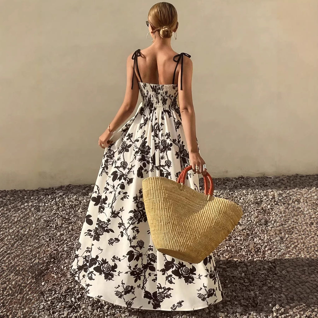 Black Blossom Swing Dress