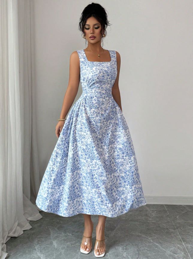 Square Collar Floral Dress