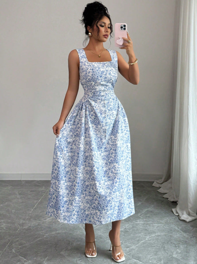 Square Collar Floral Dress