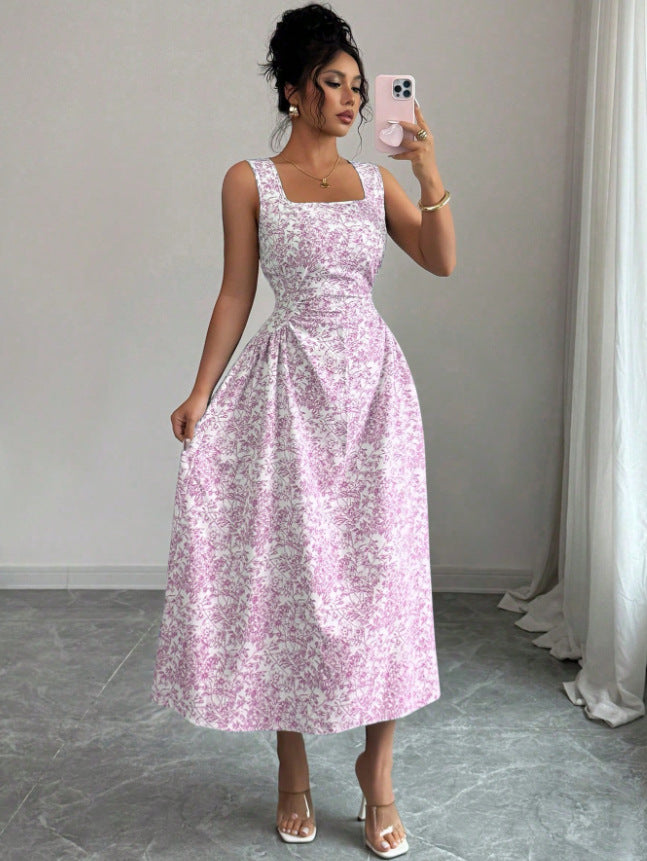 Square Collar Floral Dress