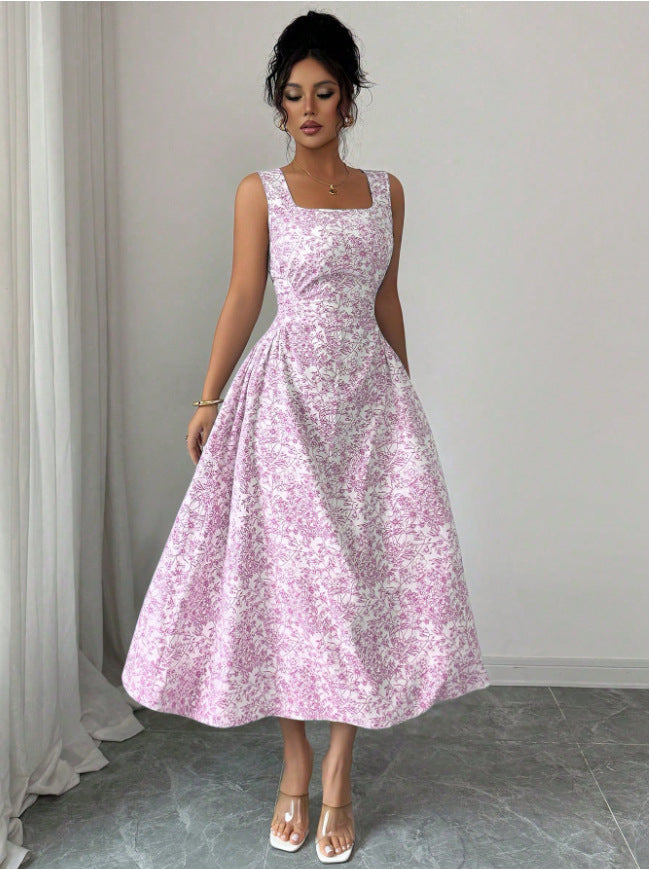 Square Collar Floral Dress