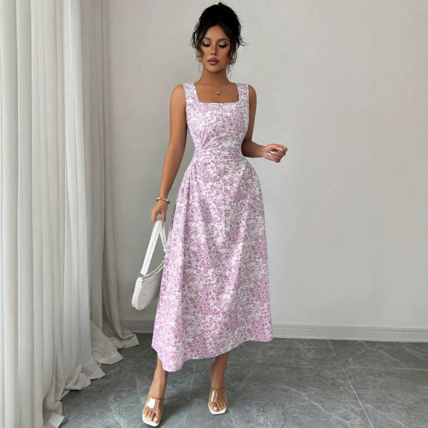 Square Collar Floral Dress